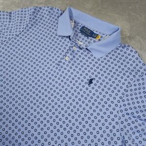 Polo Ralph Lauren Polo Shirt Mens XL Blue Classic Fit Geo Print‎ Cotton Preppy